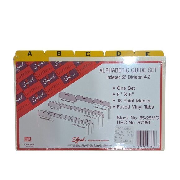 Smead Alphabetical Index 8 x 5 Cards Insert 25 pack Original Sealed 85-25MC - Picture 3 of 3